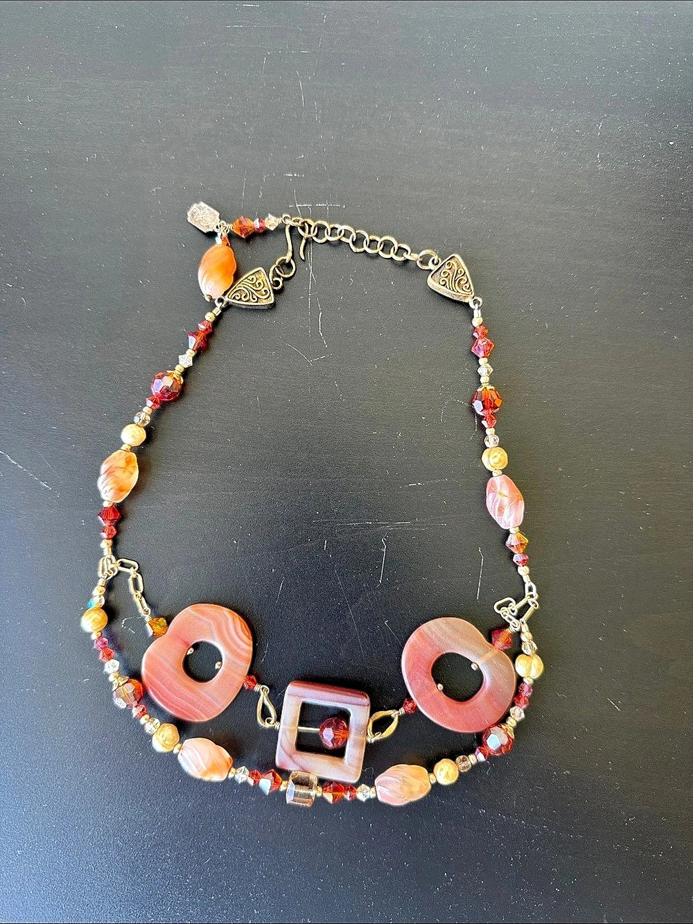 Tres Jolie Semi Precious Stone Beaded Statement Necklace in Orange & Red